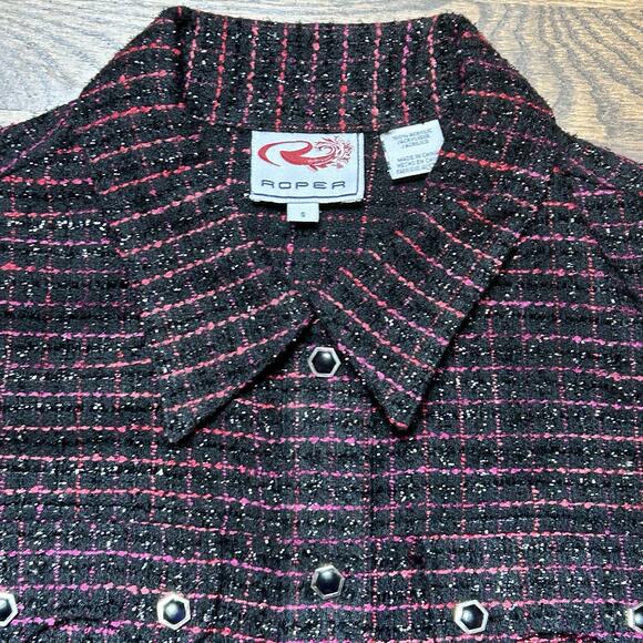 Roper Blazer Womens Small Black Pink Snap Button Up Pocket Jacket WesternRodeo - Picture 6 of 11